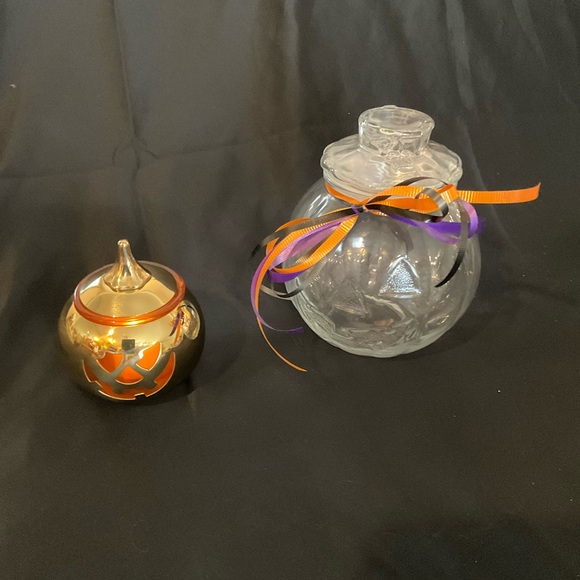 PartyLite Gold and Clear Pumpkin Candle Holder and Glass Pumpkin Set - Picture 1 of 5